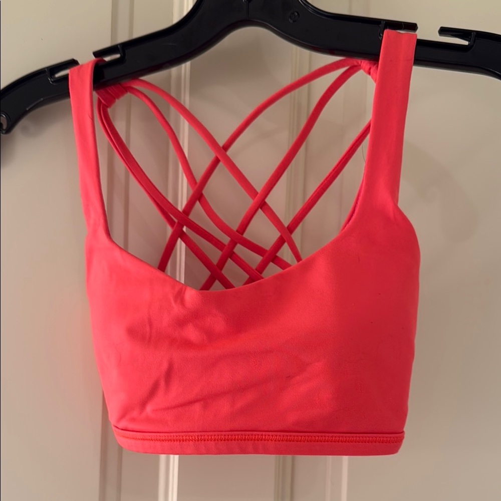 lululemon Fluorescent Coral Strappy Back Sports Bra - size 4